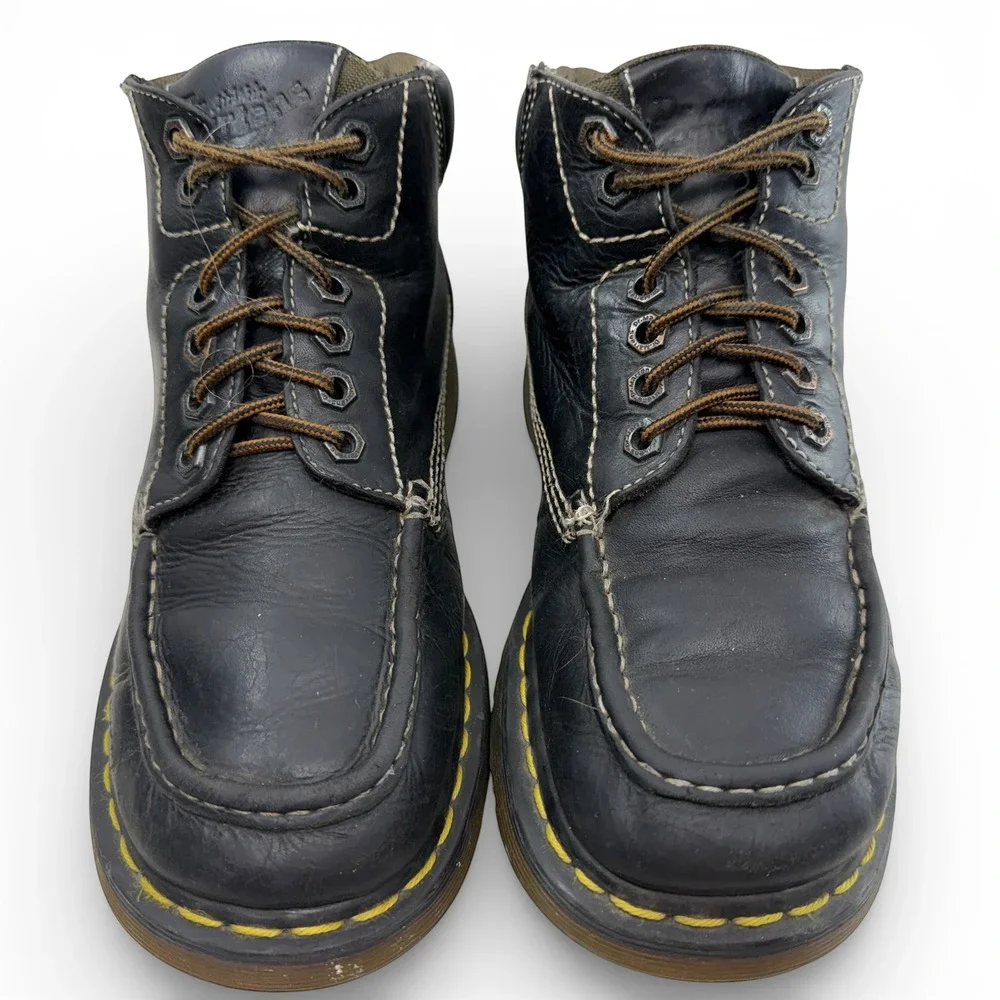 Dr Martens Bark Grizzly Moc Toe Combat Boots Mens‎ 9 Black Leather Lug VTG Y2K